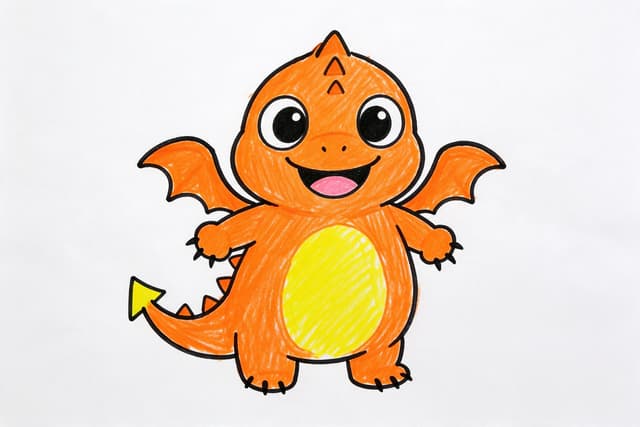 Example child's crayon drawing of a baby dragon